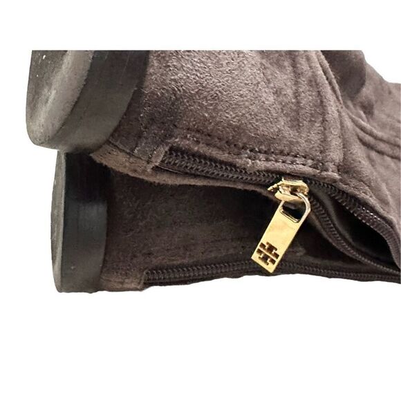 Tory Burch Irene chocolate brown suede with gold hardware design equestrian ridi - Picture 13 of 16